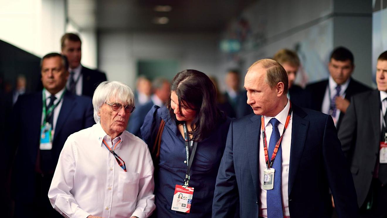 Russian President Vladimir Putin with Formula One group CEO Bernie Ecclestone at the 2015 Formula 1 Russian Grand Prix in Sochi. © Mario Renzi