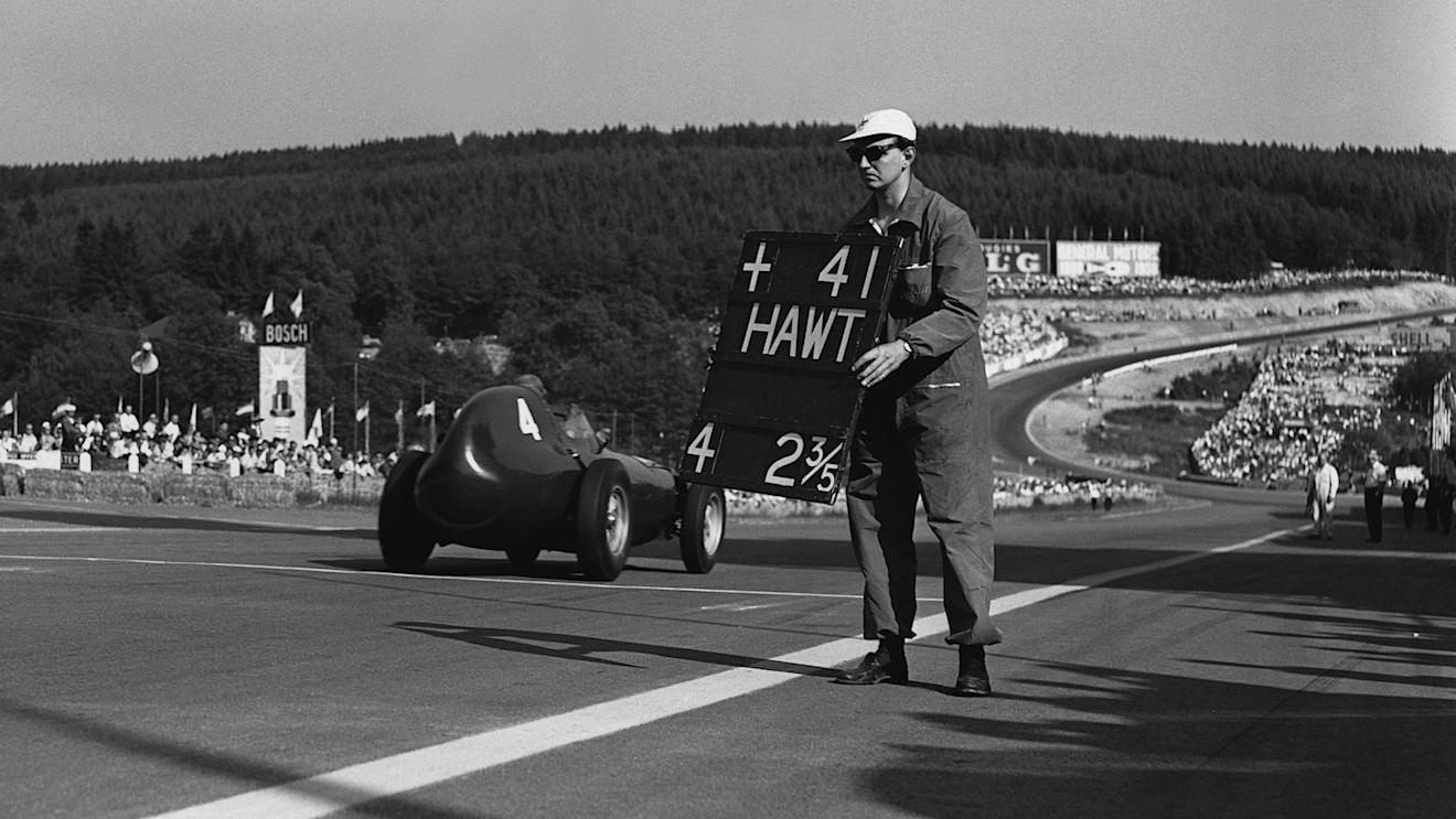 Tony Brooks (Vanwall) makes his way down the hill towards the towering Eau Rouge. Spa-Francorchamps, Belgium, 15th June 1958. © LAT Photographic