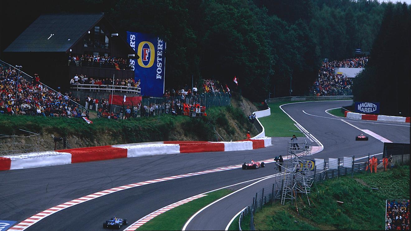The drivers tackle the revised Eau Rouge in 2002. Note the extensive tarmac run-off. © LAT Photographic