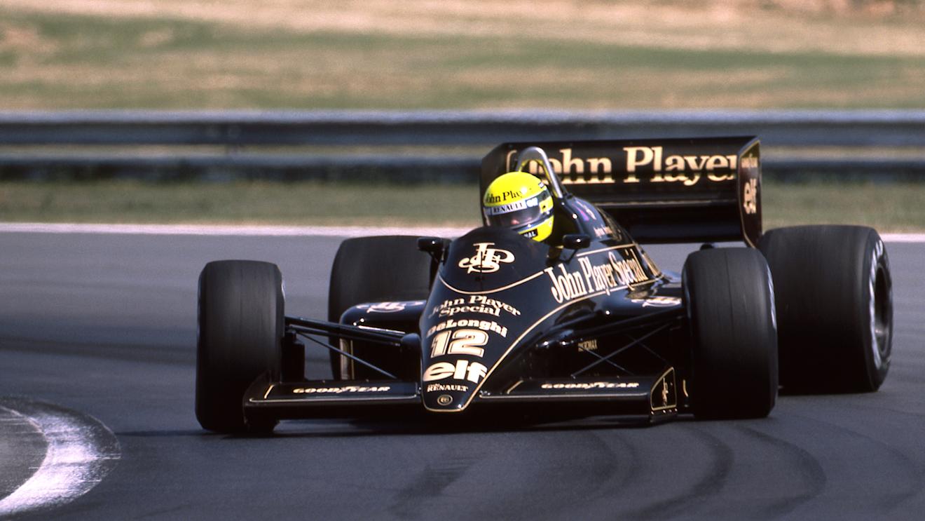 Pole sitter Ayrton Senna (BRA) Lotus 98T finished the race in second position - but was frequently spectacular. Hungarian Grand Prix, Rd 11, Hungaroring, Budapest, Hungary, 10August 1986. © Sutton Motorsport Images