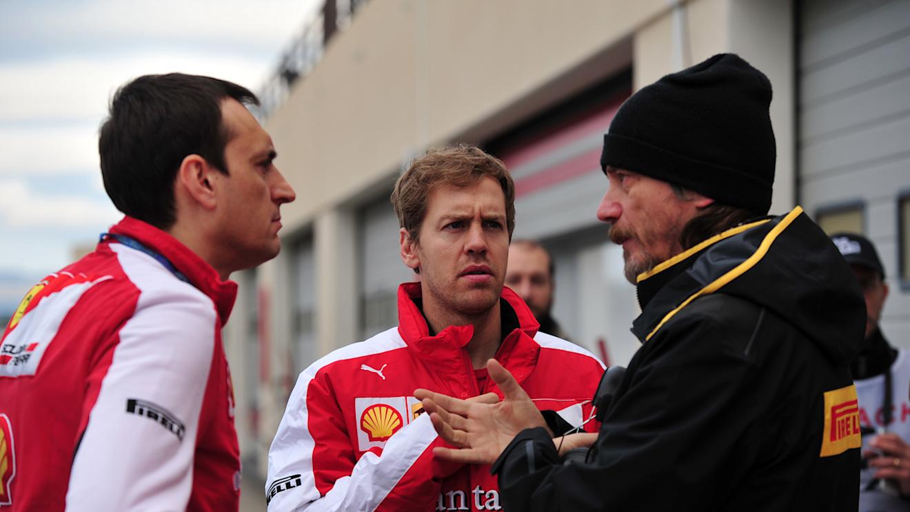 Riccardo Adami (ITA) Ferrari Race Engineer , Sebastian Vettel (GER) Ferrari and Pirelli engineer at Pirelli Formula One Wet Test, Day Two, Paul Ricard, France, 26 January 2016. © Sutton Motorsport Images