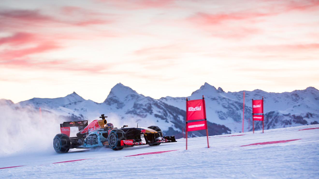 Max Verstappen performs during the F1 Showrun at the Hahnenkamm in Kitzbuhel, Austria on January 14, 2016. © Samo Vidic/Red Bull Content Pool