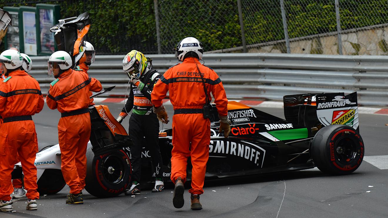Sergio Perez (MEX) Force India VJM07 crashes on lap one.
Formula One World Championship, Rd6, Monaco Grand Prix, Race, Monte-Carlo, Monaco, Sunday 25 May 2014. © Sutton Motorsport Images