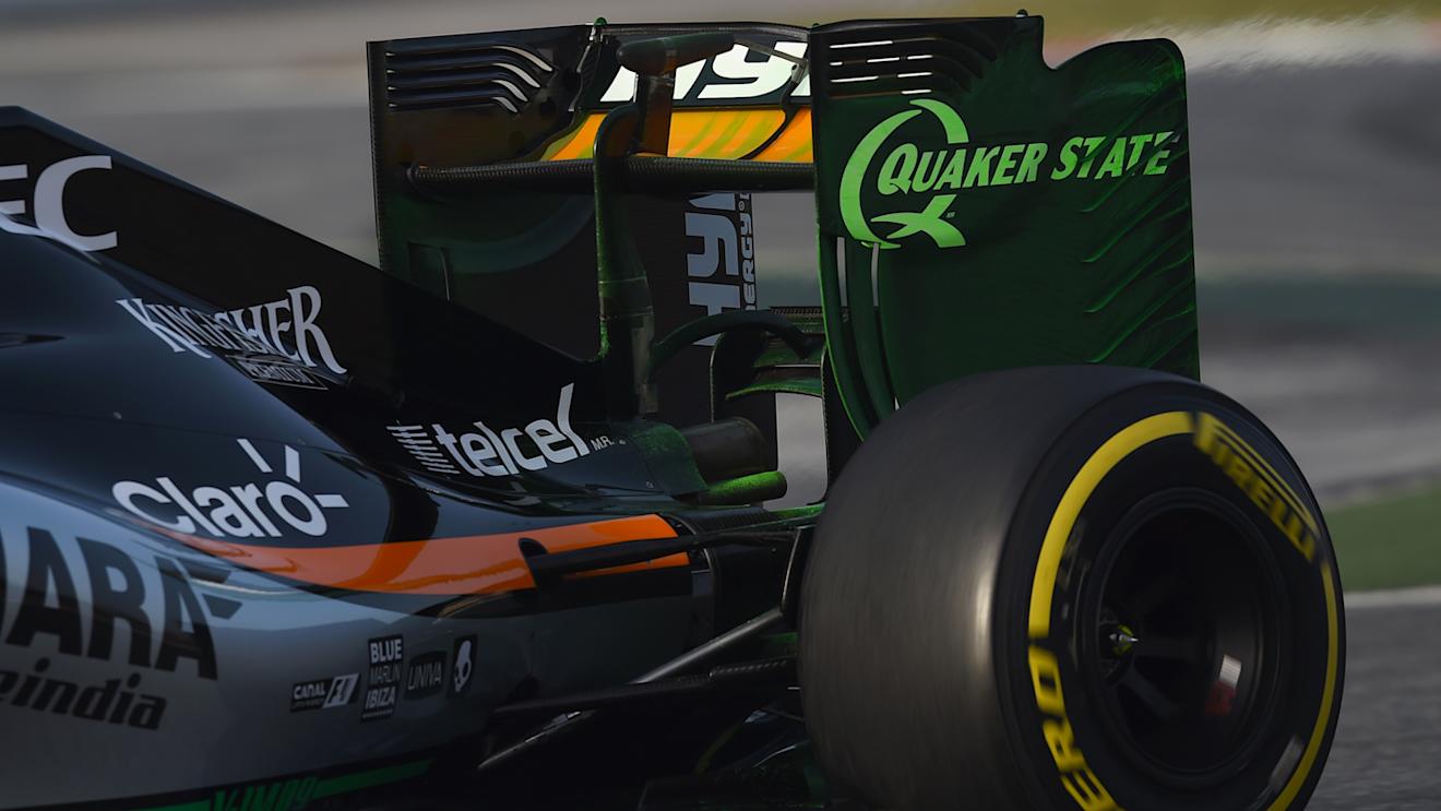 Sergio Perez (MEX) Force India VJM09 with aero paint on the rear wing at Formula One Testing, Day Two, Barcelona, Spain, Tuesday 23 February 2016. © Sutton Motorsport Images