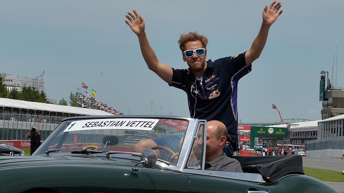 Sebastian Vettel (GER) Red Bull Racing on the drivers parade.
Formula One World Championship, Rd7, Canadian Grand Prix, Race Day, Montreal, Canada, Sunday 8 June 2014.