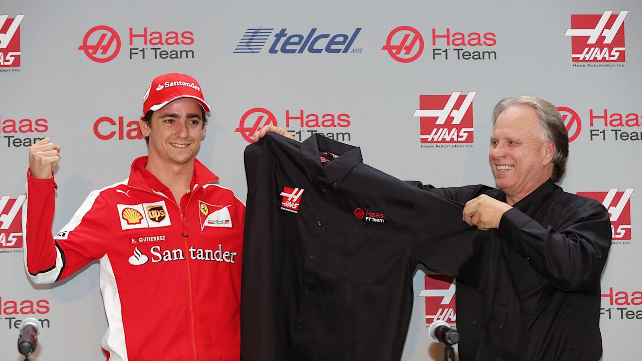Esteban Gutierrez and Gene Haas, founder and chairman, Haas F1 Team during the Haas F1 Team driver announcement on October 30, 2015 in Mexico City, Mexico. © Getty Images