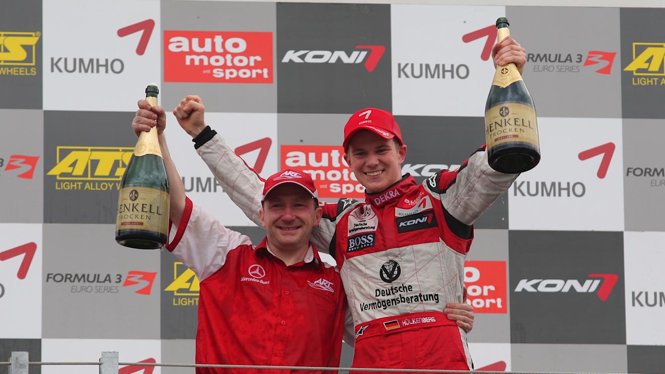 Race 1 winner Nico Hulkenberg (GER) ART Grand Prix, right, on the podium.
Formula Three Euroseries, Rd4, Norisring, Germany, 27-29 June 2008.
