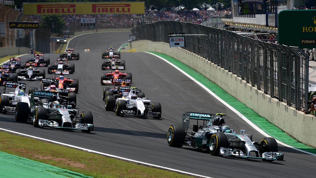 Nico Rosberg (GER) Mercedes AMG F1 W05 leads Lewis Hamilton (GBR) Mercedes AMG F1 W05 at the start of the race. Formula One World Championship, Rd18, Brazilian Grand Prix, Race, Sao Paulo, Brazil, Sunday 9 November 2014. © Sutton Motorsport Images