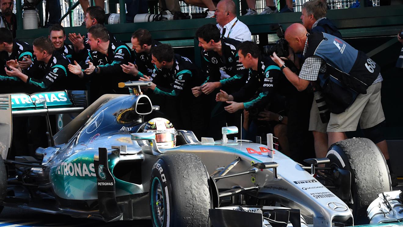 Race winner Lewis Hamilton (GBR) Mercedes AMG F1 W06 arrives in parc ferme at Formula One World Championship, Rd1, Australian Grand Prix, Race, Albert Park, Melbourne, Australia, Sunday 15 March 2015. © Sutton Motorsport Images