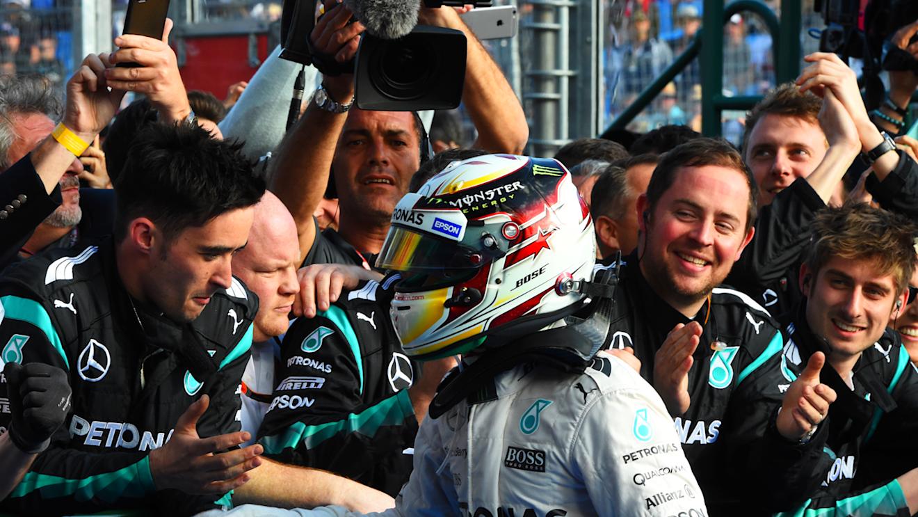 Race winner Lewis Hamilton (GBR) Mercedes AMG F1 celebrates in parc ferme at Formula One World Championship, Rd1, Australian Grand Prix, Race, Albert Park, Melbourne, Australia, Sunday 15 March 2015. © Sutton Motorsport Images