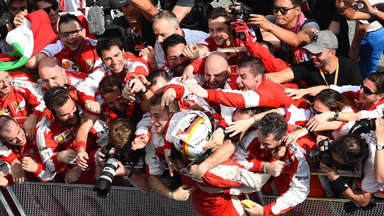 Sebastian Vettel (GER) Ferrari celebrates victory in Parc Ferme at Formula One World Championship, Rd2, Malaysian Grand Prix, Race, Sepang, Malaysia, Sunday 29 March 2015. © Sutton Motorsport Images
