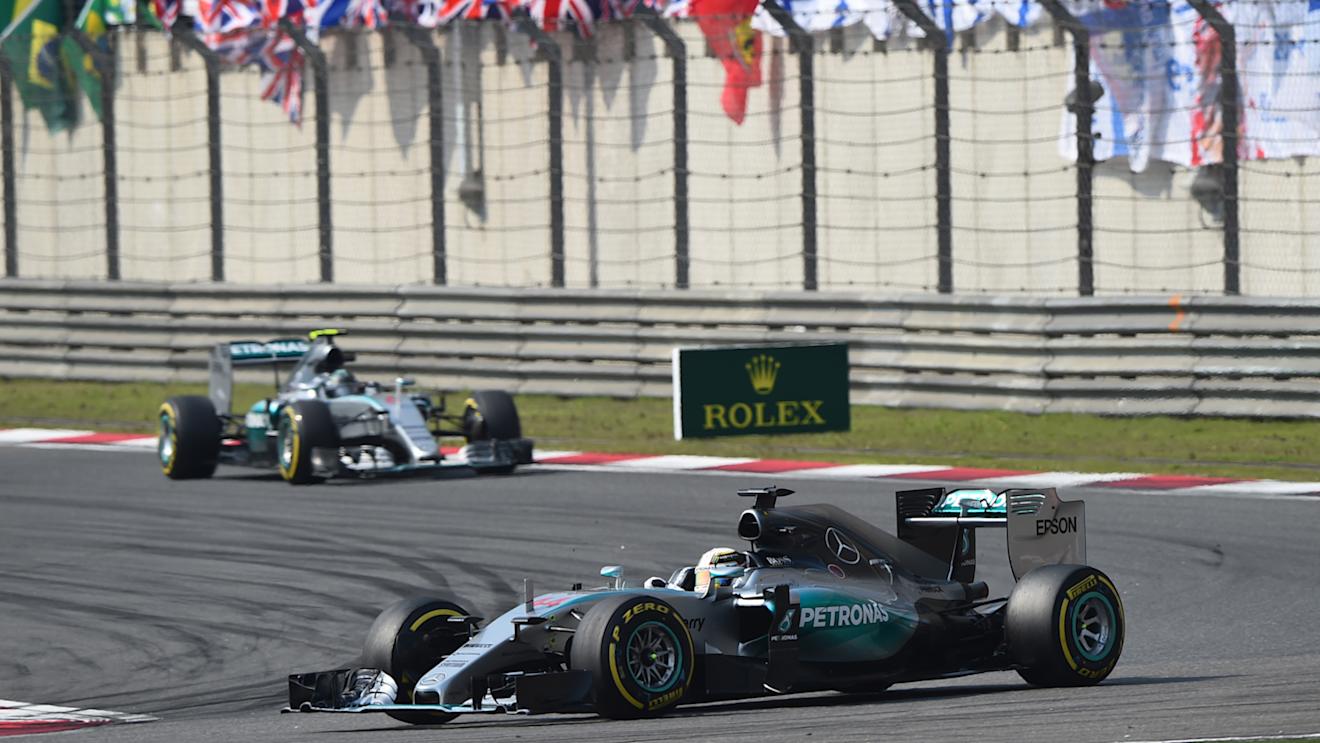 Lewis Hamilton (GBR) Mercedes AMG F1 W06 leads Nico Rosberg (GER) Mercedes AMG F1 W06 at Formula One World Championship, Rd3, Chinese Grand Prix, Race, Shanghai, China, Sunday 12 April 2015. © Sutton Motorsport Images