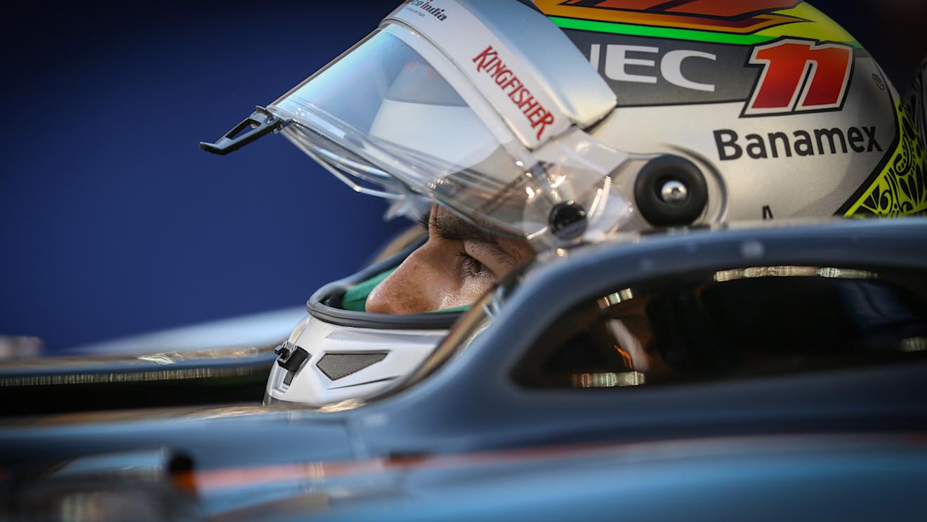 Sergio Perez (MEX) Force India VJM08 on the grid at Formula One World Championship, Rd4, Bahrain Grand Prix Race, Bahrain International Circuit, Sakhir, Bahrain, Sunday 19  April 2015. © Sutton Motorsport Images