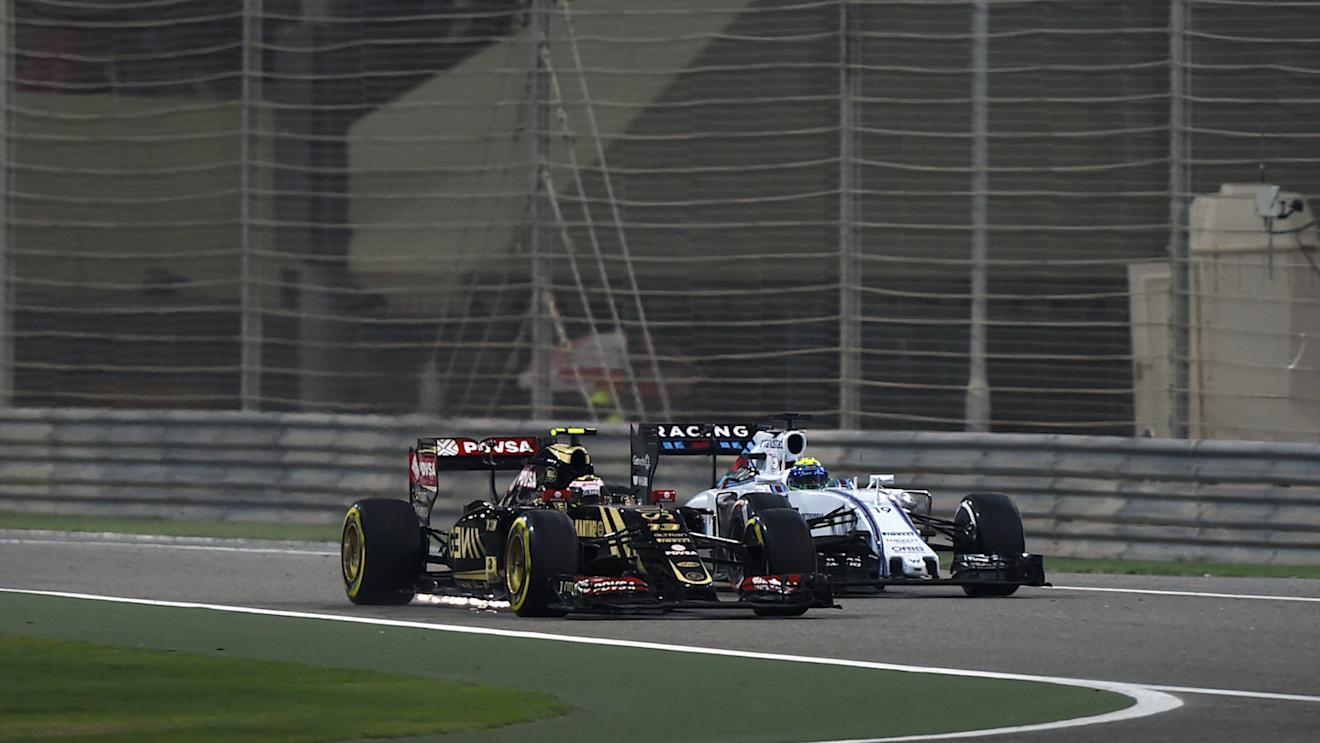 Pastor Maldonado (VEN) Lotus E23 Hybrid and Felipe Massa (BRA) Williams FW37 battle at Formula One World Championship, Rd4, Bahrain Grand Prix Race, Bahrain International Circuit, Sakhir, Bahrain, Sunday 19  April 2015. © Sutton Motorsport Images