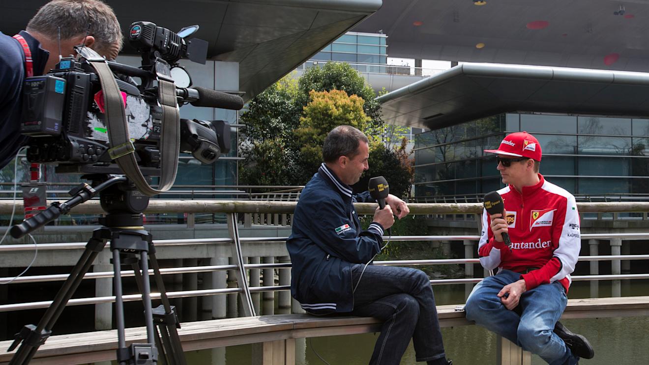 Kimi Raikkonen (FIN) Ferrari talks with Rai Sport at Formula One World Championship, Rd3, Chinese Grand Prix, Preparations, Shanghai, China, Thursday 9 April 2015. © Sutton Motorsport Images