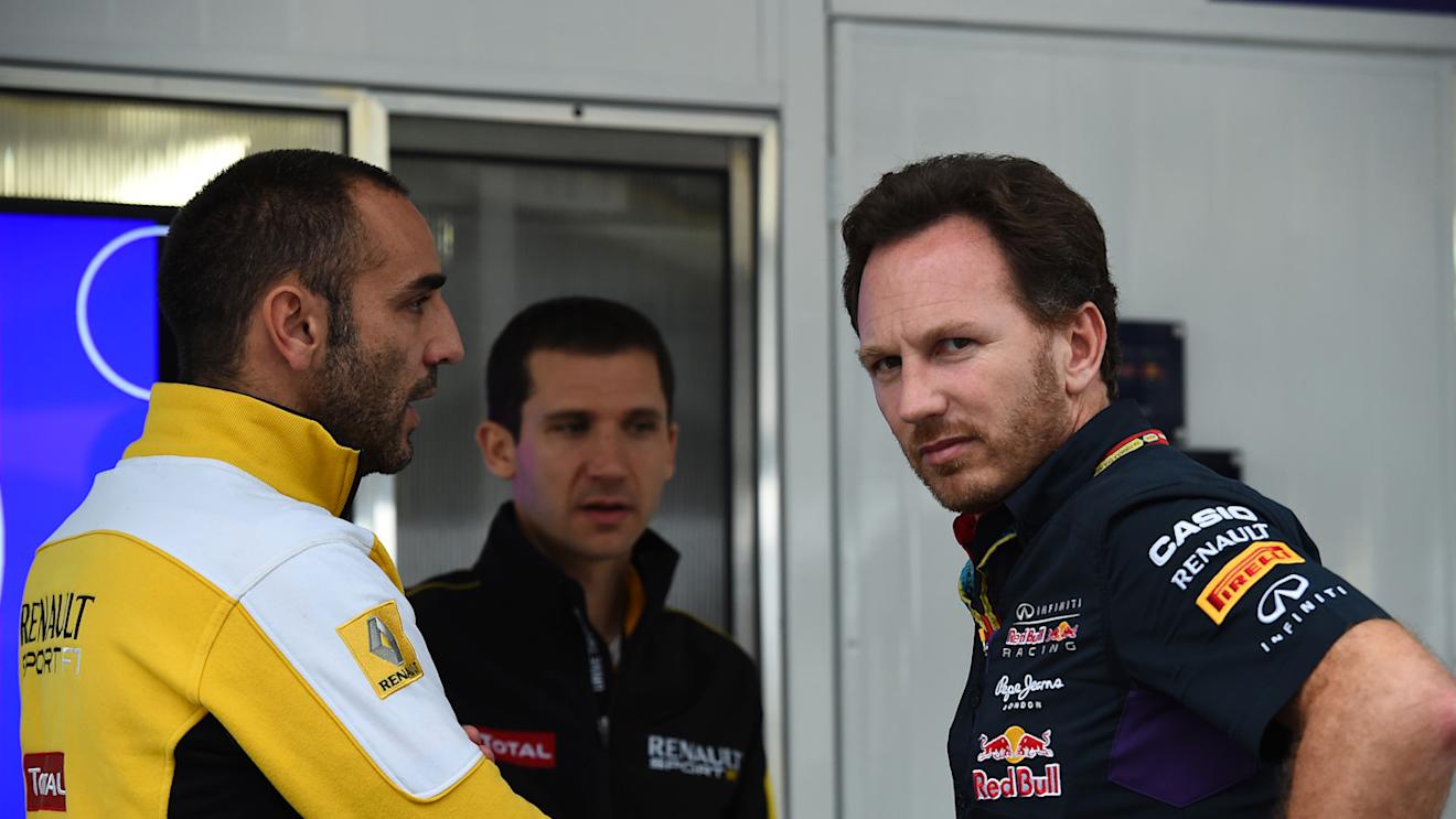(L to R): Cyril Abiteboul (FRA) Renault Sport; Remi Taffin (FRA) Head of Renault Sport F1 Track Operations; and Christian Horner (GBR) Red Bull Racing Team Principal.
Formula One World Championship, Rd18, Brazilian Grand Prix, Race, Sao Paulo, Brazil, Sunday 9 November 2014. © Patrik Lundin Photography 2014 Sutton Motorsport Images