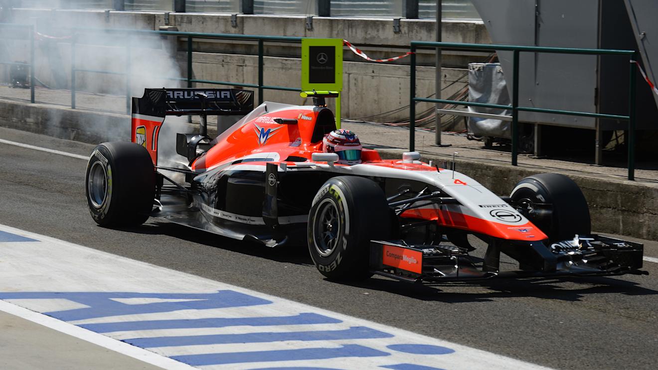 Max Chilton (GBR) Marussia F1 Team MR03 with a fire in FP1.
Formula One World Championship, Rd11, Hungarian Grand Prix, Practice, Hungaroring, Hungary. Friday 25 July 2014.
