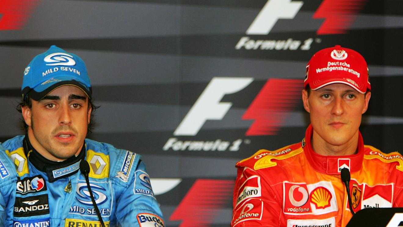 (L to R): second placed Fernando Alonso (ESP) Renault and pole sitter Michael Schumacher (GER) Ferrari in the FIA Press Conference.
Formula One World Championship, Rd 7, Monaco Grand Prix, Qualifying Day, Monte-Carlo, Monaco, 27 May 2006.  © Sutton Motorsport Images