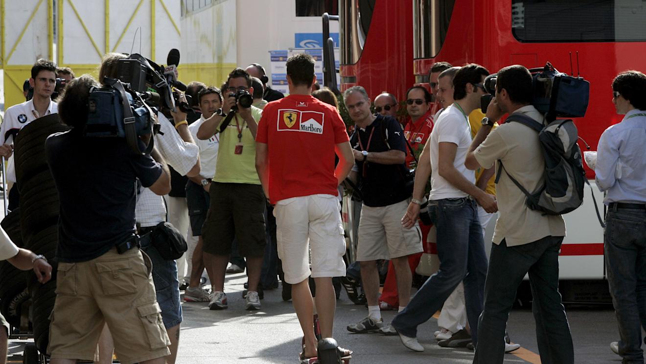 Michael Schumacher (GER) Ferrari negotiates the media in the paddock on his scooter.
Formula One World Championship, Rd 7, Monaco Grand Prix, Qualifying Day, Monte-Carlo, Monaco, 27 May 2006. © Sutton Motorsport Images