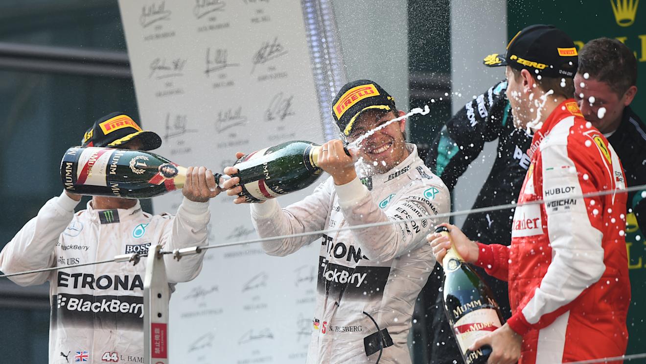 Nico Rosberg (GER) Mercedes AMG F1 2nd Position, Lewis Hamilton (GBR) Mercedes AMG F1 1st Position and Sebastian Vettel (GER) Ferrari 3rd Position at Formula One World Championship, Rd3, Chinese Grand Prix, Race, Shanghai, China, Sunday 12 April 2015. © Sutton Motorsport Images
