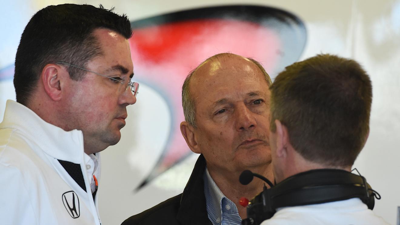 Eric Boullier (FRA) McLaren Racing Director and Ron Dennis (GBR) McLaren Executive Chairman at Formula One World Championship, Rd1, Australian Grand Prix, Practice, Albert Park, Melbourne, Australia, Friday 13 March 2015. © Sutton Motorsport Images