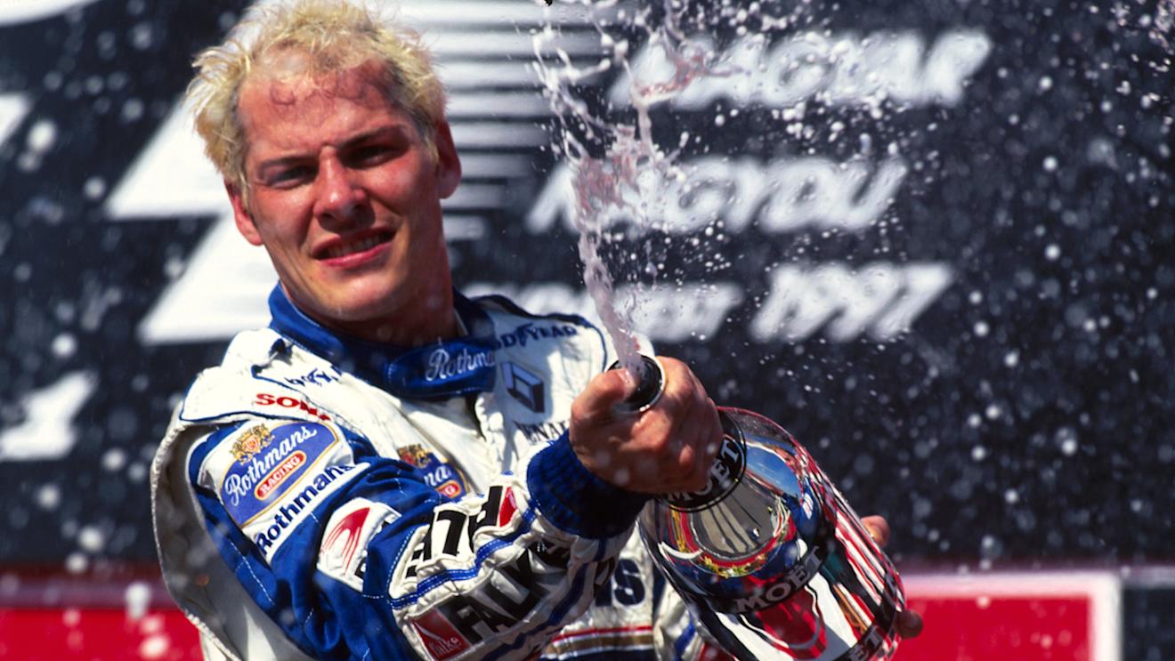 Jacques Villeneuve (CDN) Williams celebrates victory. Formula One World Championship, Hungarian Grand Prix, Rd 11, Budapest, Hungary, 10 August 1997