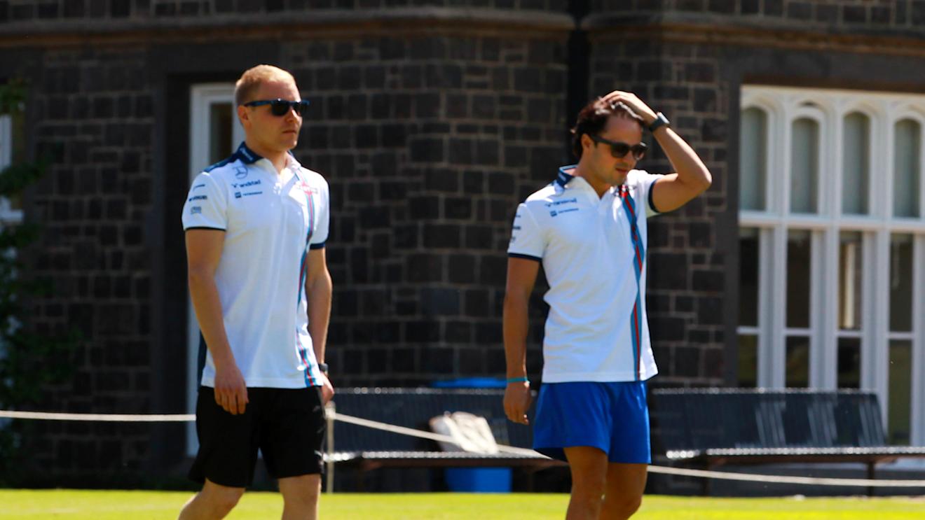 Felipe Massa (BRA) Williams and Valtteri Bottas (FIN) Williams at an Aussie Rules skills session at Formula One World Championship, Rd1, Australian Grand Prix, Preparations, Albert Park, Melbourne, Australia, Wednesday 11  March 2015. © Sutton Motorsport Images