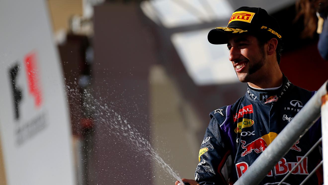 Third placed Daniel Ricciardo (AUS) Red Bull Racing sprays champagne On the podium. Formula One World Championship, Rd17, United States Grand Prix, Qualifying, Austin, Texas, USA, Saturday, 1 November 2014 