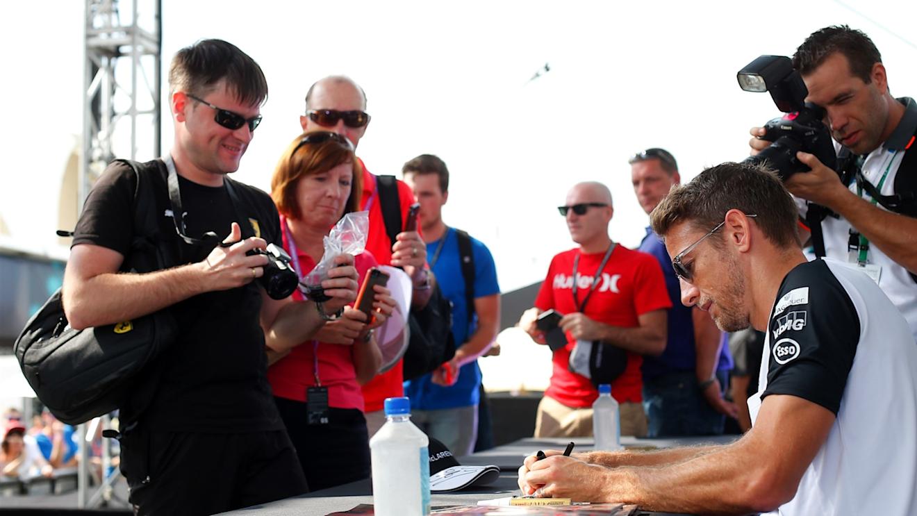 Jenson Button (GBR) McLaren at the autograph session at Formula One World Championship, Rd19, Abu Dhabi Grand Prix, Qualifying, Yas Marina Circuit, Abu Dhabi, UAE, Saturday 28 November 2015. © Sutton Motorsport Images