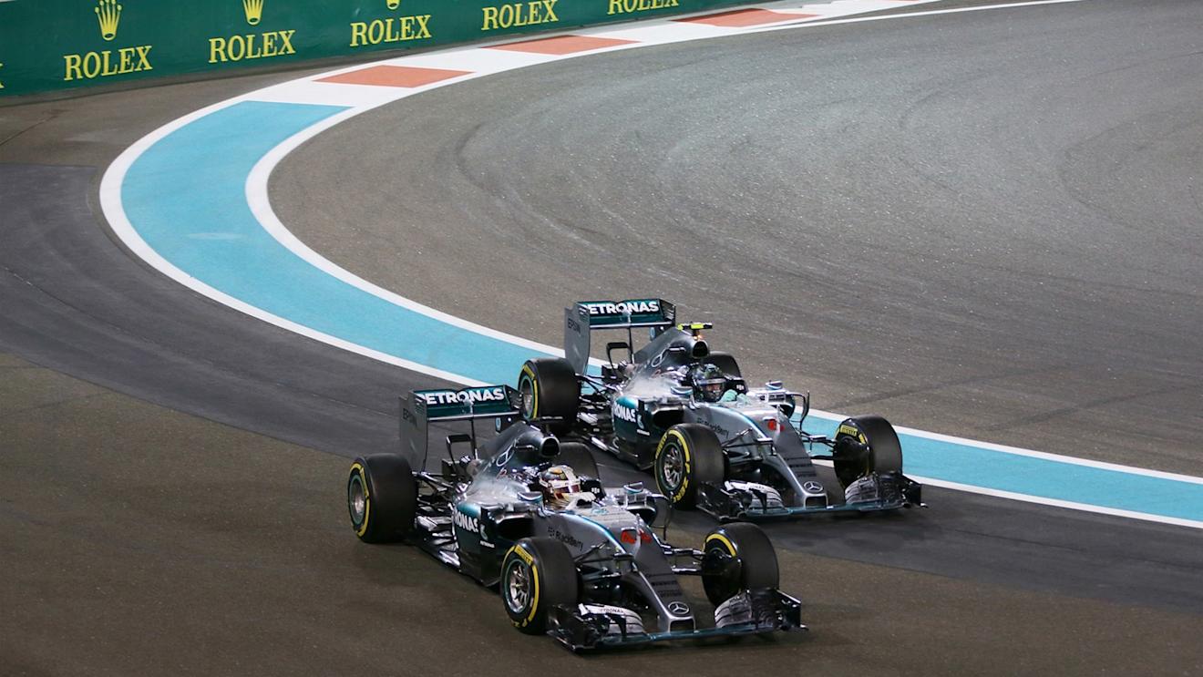 Nico Rosberg (GER) Mercedes AMG F1 W06 and Lewis Hamilton (GBR) Mercedes AMG F1 W06 celebrate at the end of the race at Formula One World Championship, Rd19, Abu Dhabi Grand Prix, Race, Yas Marina Circuit, Abu Dhabi, UAE, Sunday 29 November 2015. © Sutton Motorsport Images