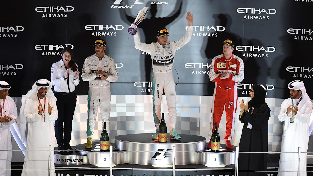 Podium ceremony at Formula One World Championship, Rd19, Abu Dhabi Grand Prix, Race, Yas Marina Circuit, Abu Dhabi, UAE, Sunday 29 November 2015. © Sutton Motorsport Images