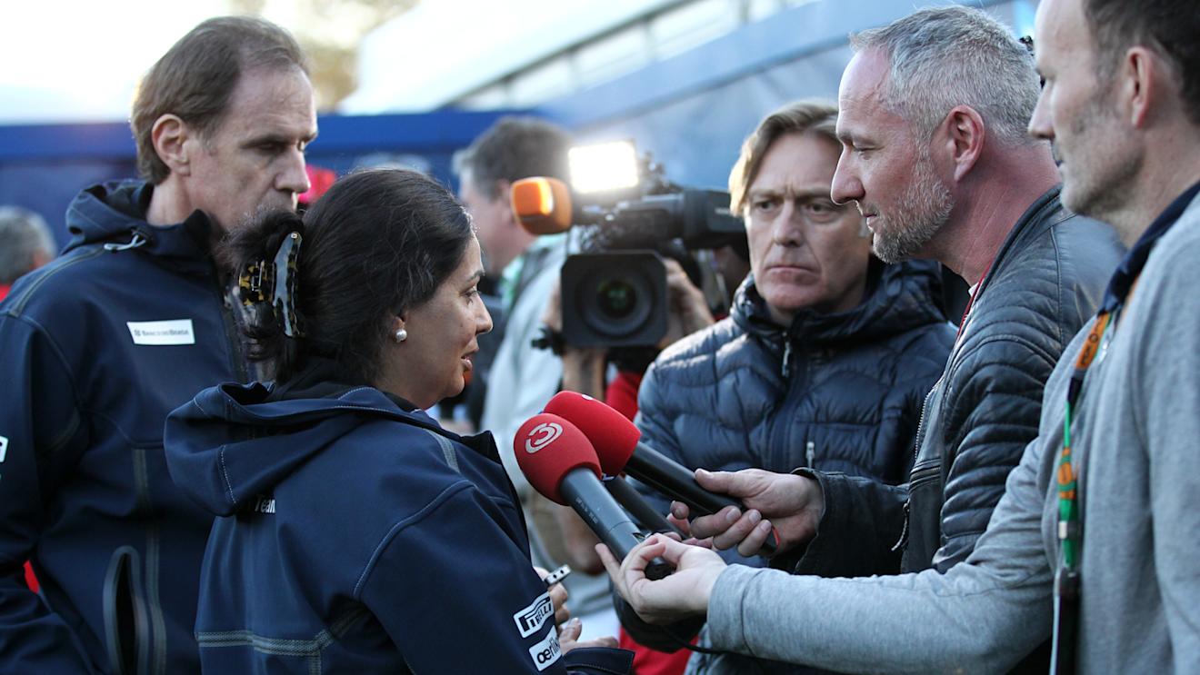 Monisha Kaltenborn (AUT) Sauber Team Prinicpal talking to the media at Formula One World Championship, Rd1, Australian Grand Prix, Practice, Albert Park, Melbourne, Australia, Friday 13 March 2015. © Sutton Motorsport Images