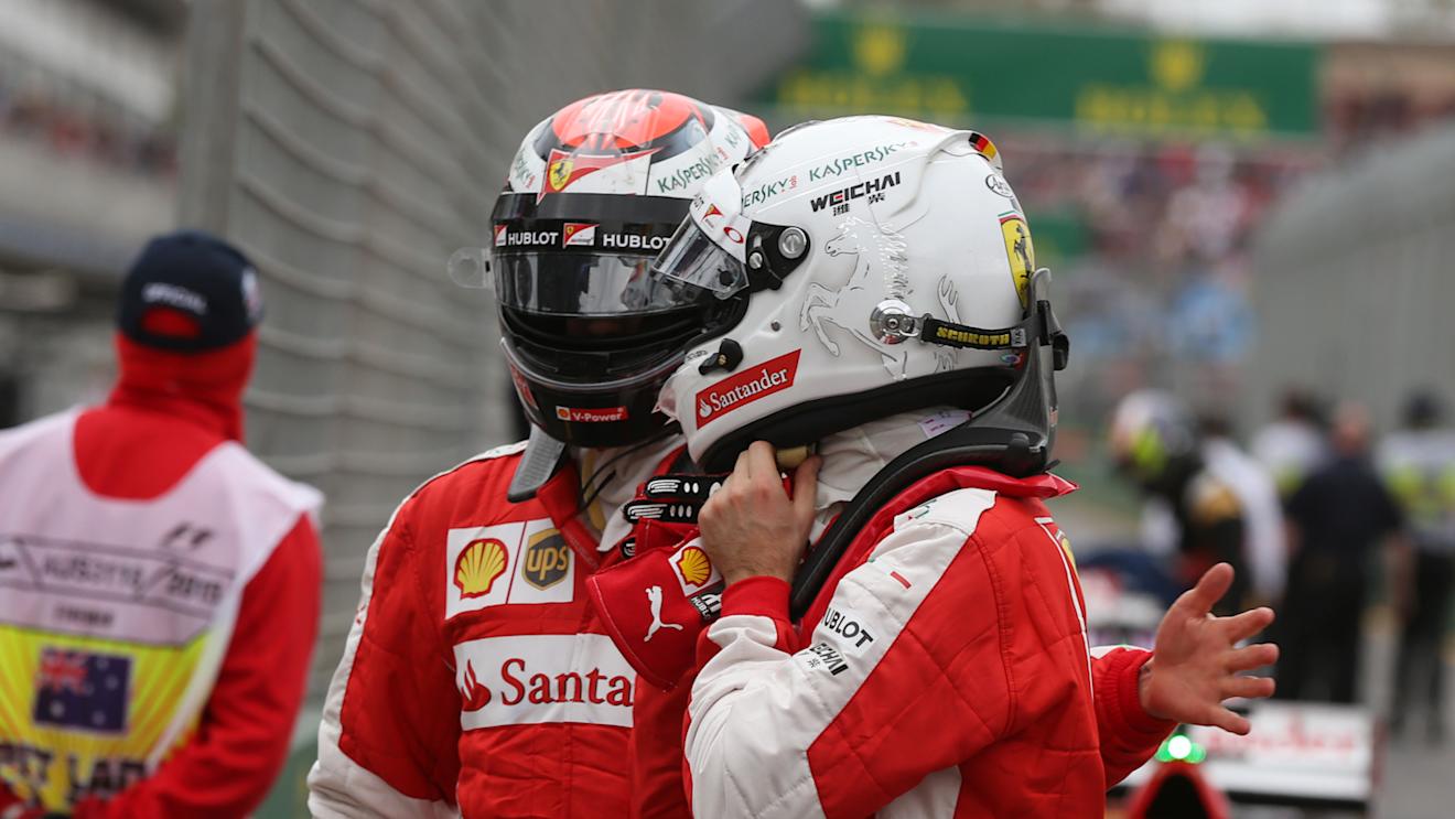 (L-R) Kimi Raikkonen (FIN) Ferrari and Sebastian Vettel (GER) Ferrari in parc ferme at Formula One World Championship, Rd1, Australian Grand Prix, Qualifying, Albert Park, Melbourne, Australia, Saturday 14 March 2015. © Sutton Motorsport Images