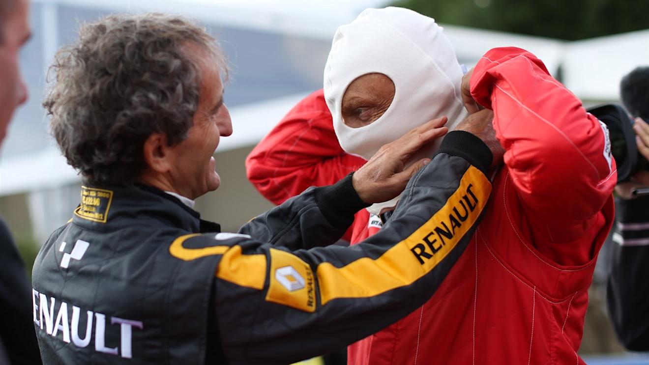 Alain Prost (FRA) and Niki Lauda (AUT) at the Legends Parade at Formula One World Championship, Rd8, Austrian Grand Prix, Qualifying, Spielberg, Austria, Saturday 20 June 2015. © Sutton Motorsport Images