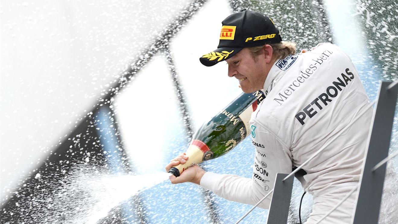 Nico Rosberg (GER) Mercedes AMG F1 celebrates with champagne on the podium at Formula One World Championship, Rd8, Austrian Grand Prix, Race, Spielberg, Austria, Sunday 21 June 2015. © Sutton Motorsport Images