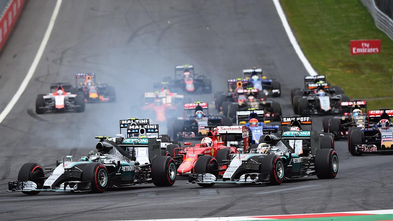 Nico Rosberg (GER) Mercedes AMG F1 W06 leads Lewis Hamilton (GBR) Mercedes AMG F1 W06 at the start of the race at Formula One World Championship, Rd8, Austrian Grand Prix, Race, Spielberg, Austria, Sunday 21 June 2015. © Sutton Motorsport Images