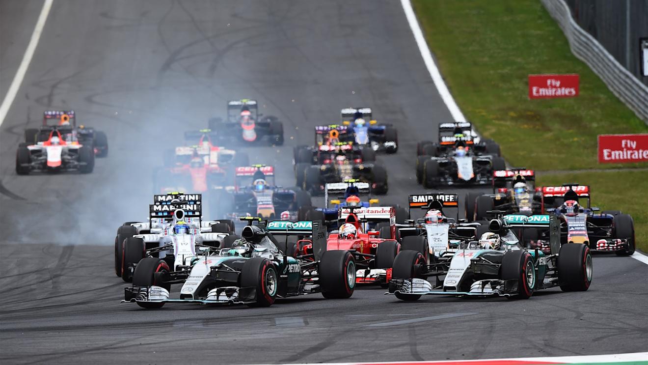 Nico Rosberg (GER) Mercedes AMG F1 W06 leads Lewis Hamilton (GBR) Mercedes AMG F1 W06 at the start of the race at Formula One World Championship, Rd8, Austrian Grand Prix, Race, Spielberg, Austria, Sunday 21 June 2015. © Sutton Motorsport Images