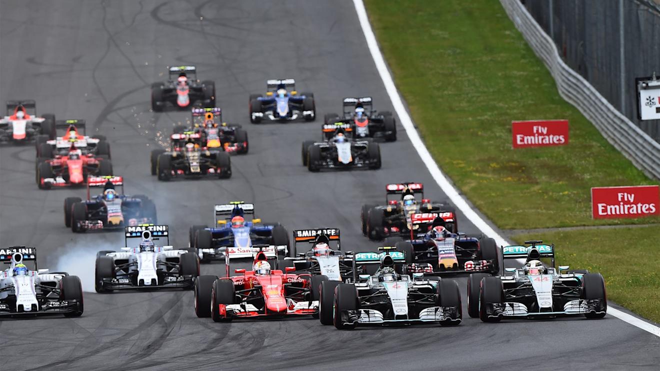 Nico Rosberg (GER) Mercedes AMG F1 W06 leads Lewis Hamilton (GBR) Mercedes AMG F1 W06 at the start of the race at Formula One World Championship, Rd8, Austrian Grand Prix, Race, Spielberg, Austria, Sunday 21 June 2015. © Sutton Motorsport Images