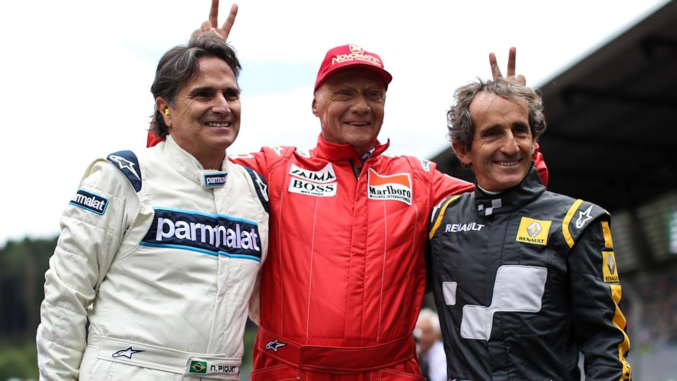 (L to R): Nelson Piquet, Niki Lauda (AUT) Mercedes AMG F1 Non-Executive Chairman and Alain Prost (FRA) at the Legends Parade at Formula One World Championship, Rd8, Austrian Grand Prix, Race, Spielberg, Austria, Sunday 21 June 2015. © Sutton Motorsport Images