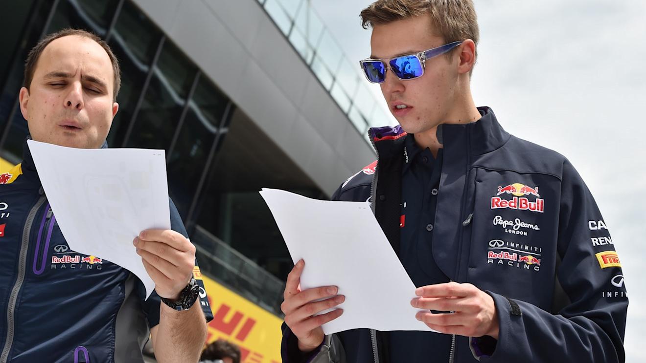 Daniil Kyvat (RUS) Red Bull Racing and Gianpiero Lambiase (ITA) Red Bull Racing Engineer at Formula One World Championship, Rd8, Austrian Grand Prix, Preparations, Spielberg, Austria, Thursday 18 June 2015. © Sutton Motorsport Images