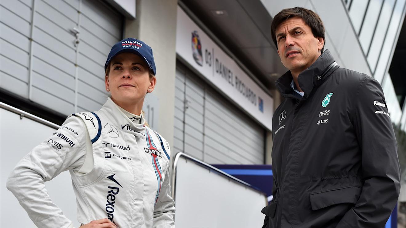Susie Wolff (GBR) Williams Test and Development Driver with husband Toto Wolff (AUT) Mercedes AMG F1 Director of Motorsport at Formula One Testing, Day One, Spielberg, Austria, Tuesday 23 June 2015. © Sutton Motorsport Images