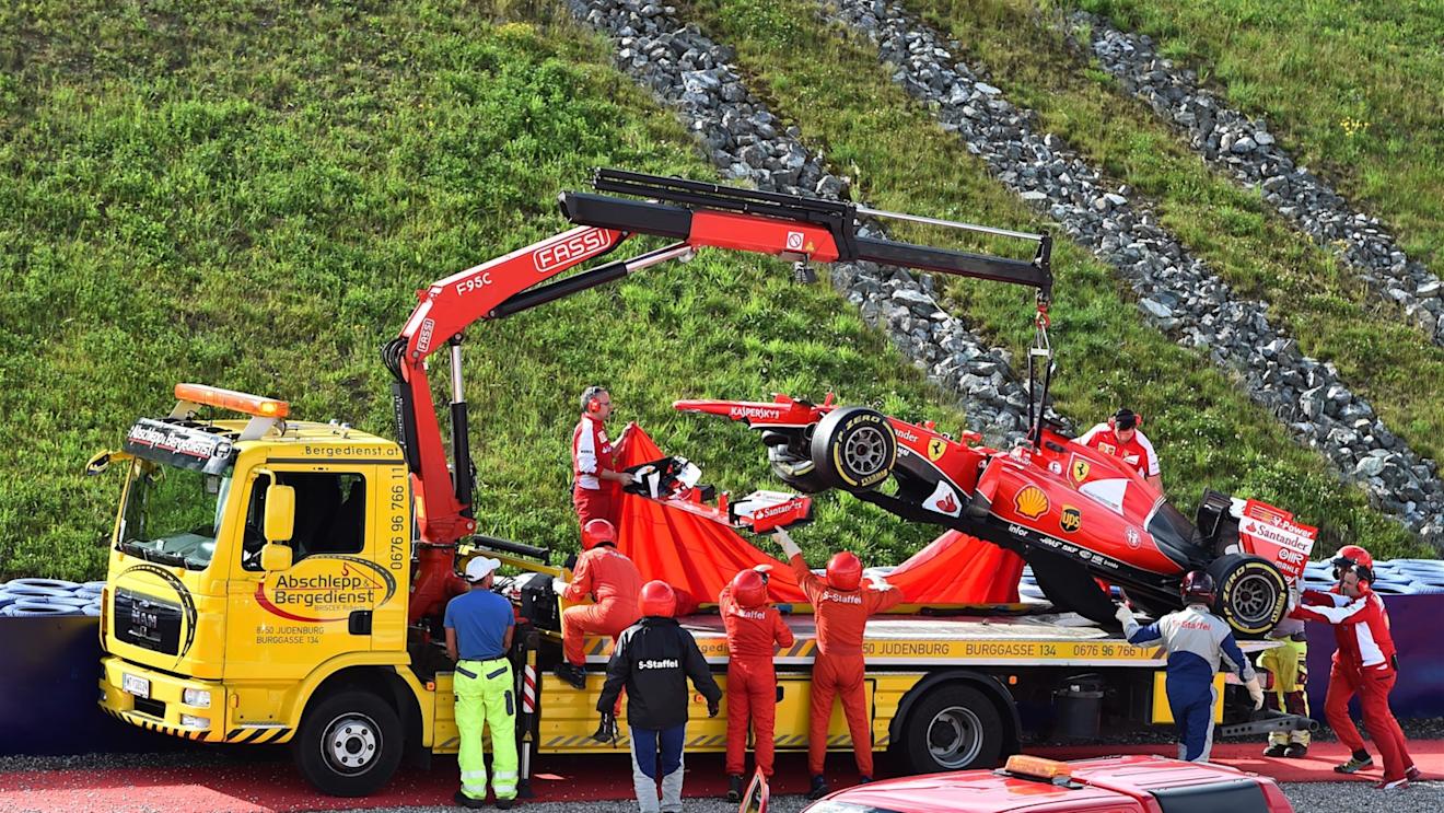 The crashed car of Antonio Fuoco (ITA) Ferrari SF15-T is recovered at Formula One Testing, Day One, Spielberg, Austria, Tuesday 23 June 2015. © Sutton Motorsport Images