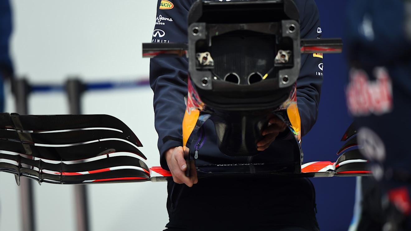 Mechanic carrying the nose and front wing of a Red Bull Racing RB11 at Formula One Testing, Day Two, Spielberg, Austria, Wednesday 24 June 2015. © Sutton Motorsport Images