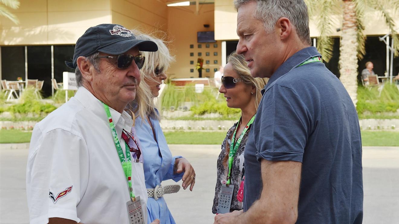 Nick Mason (GBR) and Rory Bremner (GBR) Impressionist at Formula One World Championship, Rd4, Bahrain Grand Prix Qualifying, Bahrain International Circuit, Sakhir, Bahrain, Saturday 18  April 2015. © Sutton Motorsport Images