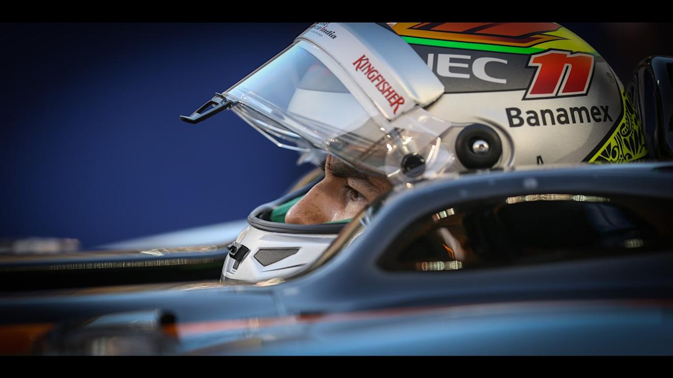 Sergio Perez (MEX) Force India VJM08 on the grid at Formula One World Championship, Rd4, Bahrain Grand Prix Race, Bahrain International Circuit, Sakhir, Bahrain, Sunday 19  April 2015. © Sutton Motorsport Images