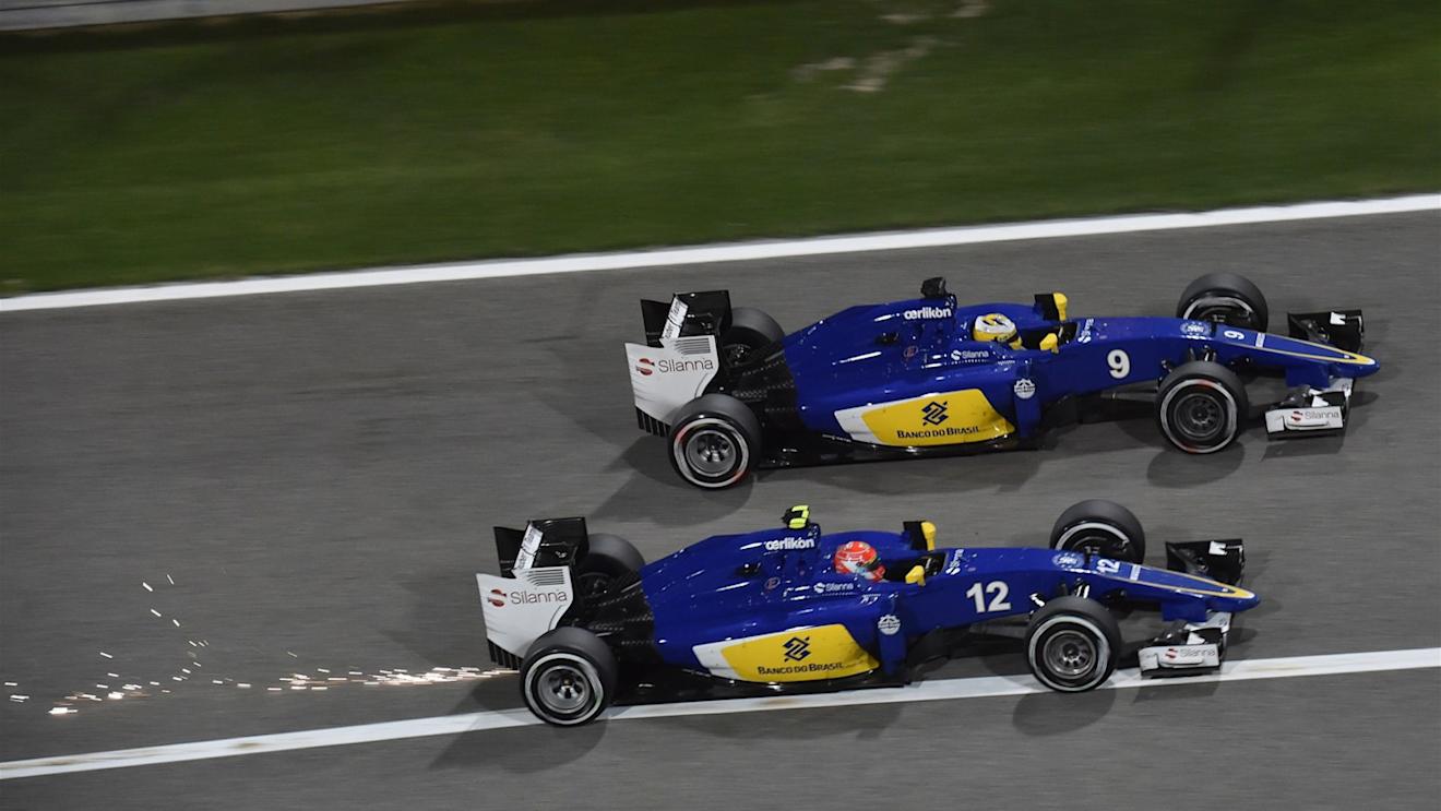 Felipe Nasr (BRA) Sauber C34 and Marcus Ericsson (SWE) Sauber C34 at Formula One World Championship, Rd4, Bahrain Grand Prix Race, Bahrain International Circuit, Sakhir, Bahrain, Sunday 19  April 2015. © Sutton Motorsport Images