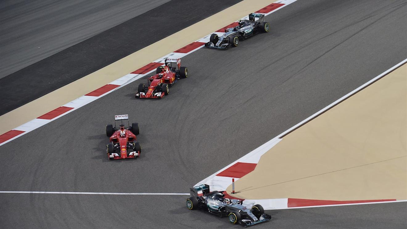 Lewis Hamilton (GBR) Mercedes AMG F1 W06 leads at the start of the race at Formula One World Championship, Rd4, Bahrain Grand Prix Race, Bahrain International Circuit, Sakhir, Bahrain, Sunday 19  April 2015. © Sutton Motorsport Images