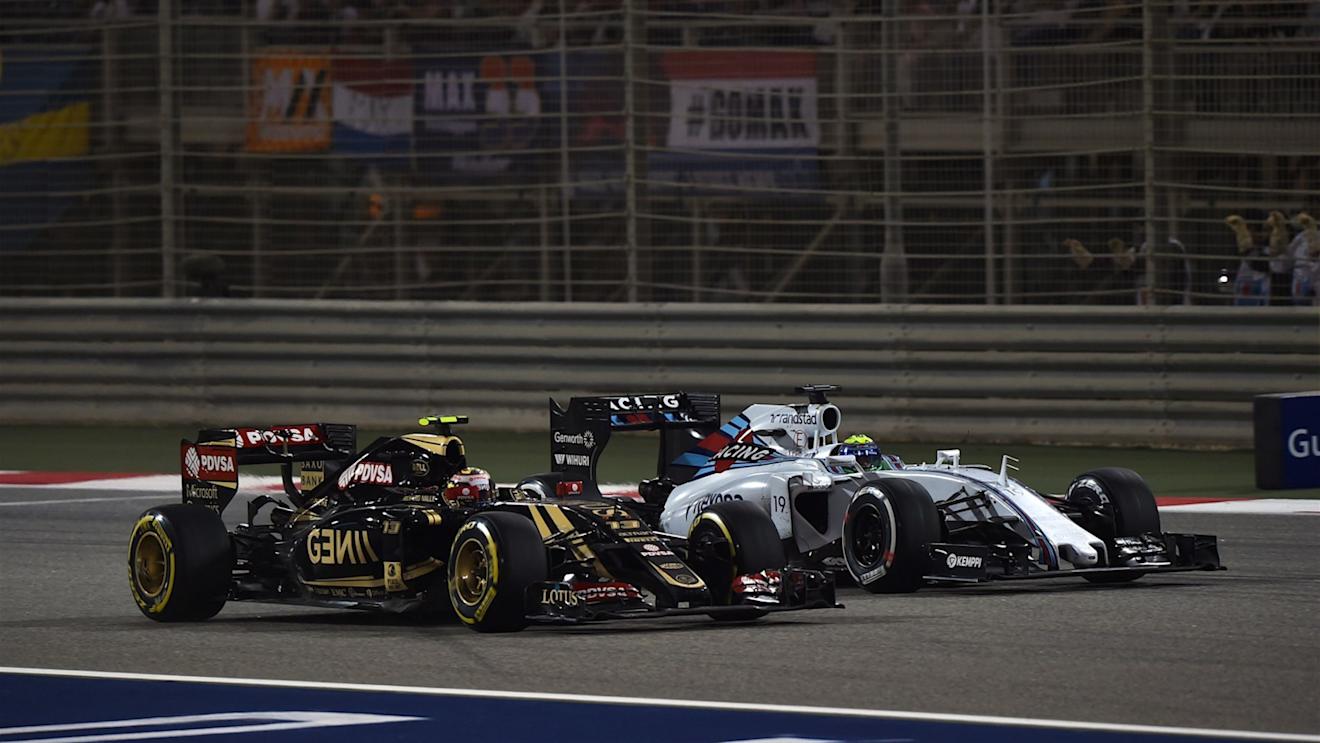 Pastor Maldonado (VEN) Lotus E23 Hybrid and Felipe Massa (BRA) Williams FW37 battle at Formula One World Championship, Rd4, Bahrain Grand Prix Race, Bahrain International Circuit, Sakhir, Bahrain, Sunday 19  April 2015. © Sutton Motorsport Images
