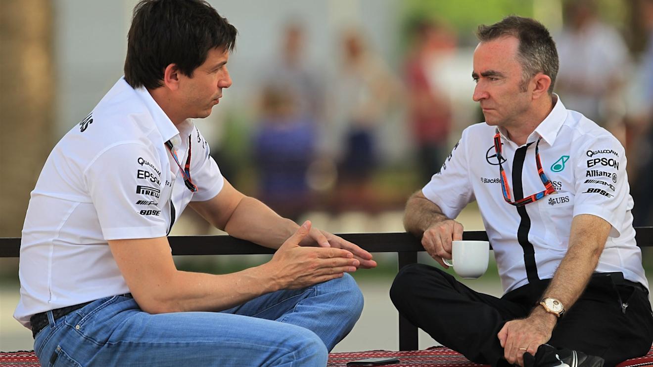 Toto Wolff (AUT) Mercedes AMG F1 Director of Motorsport and at Paddy Lowe (GBR) Mercedes AMG F1 Executive Director (Technical) Formula One World Championship, Rd4, Bahrain Grand Prix Preparations, Bahrain International Circuit, Sakhir, Bahrain, Thursday 16  April 2015. © Sutton Motorsport Images