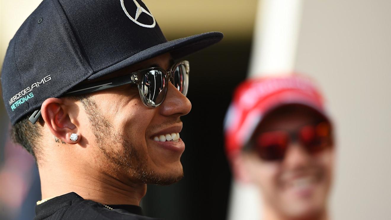 Lewis Hamilton (GBR) Mercedes AMG F1 and Sebastian Vettel (GER) Ferrari at Formula One World Championship, Rd4, Bahrain Grand Prix Preparations, Bahrain International Circuit, Sakhir, Bahrain, Thursday 16  April 2015. © Sutton Motorsport Images